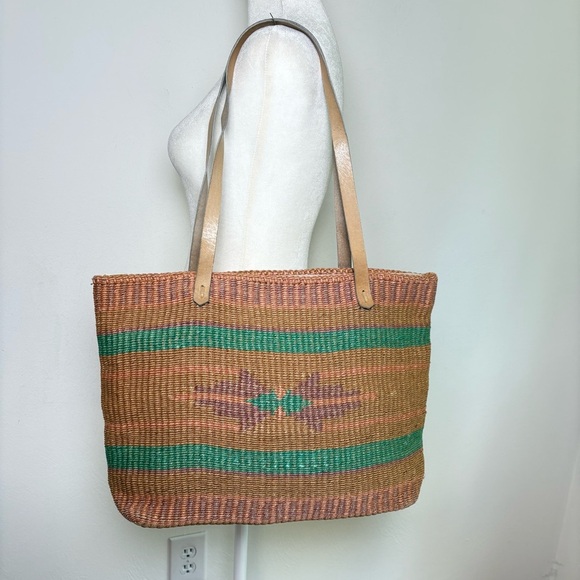 Aztec Boho Southwestern Southern Western Woven Natural Fiber Tote Purse Bag - Picture 3 of 16